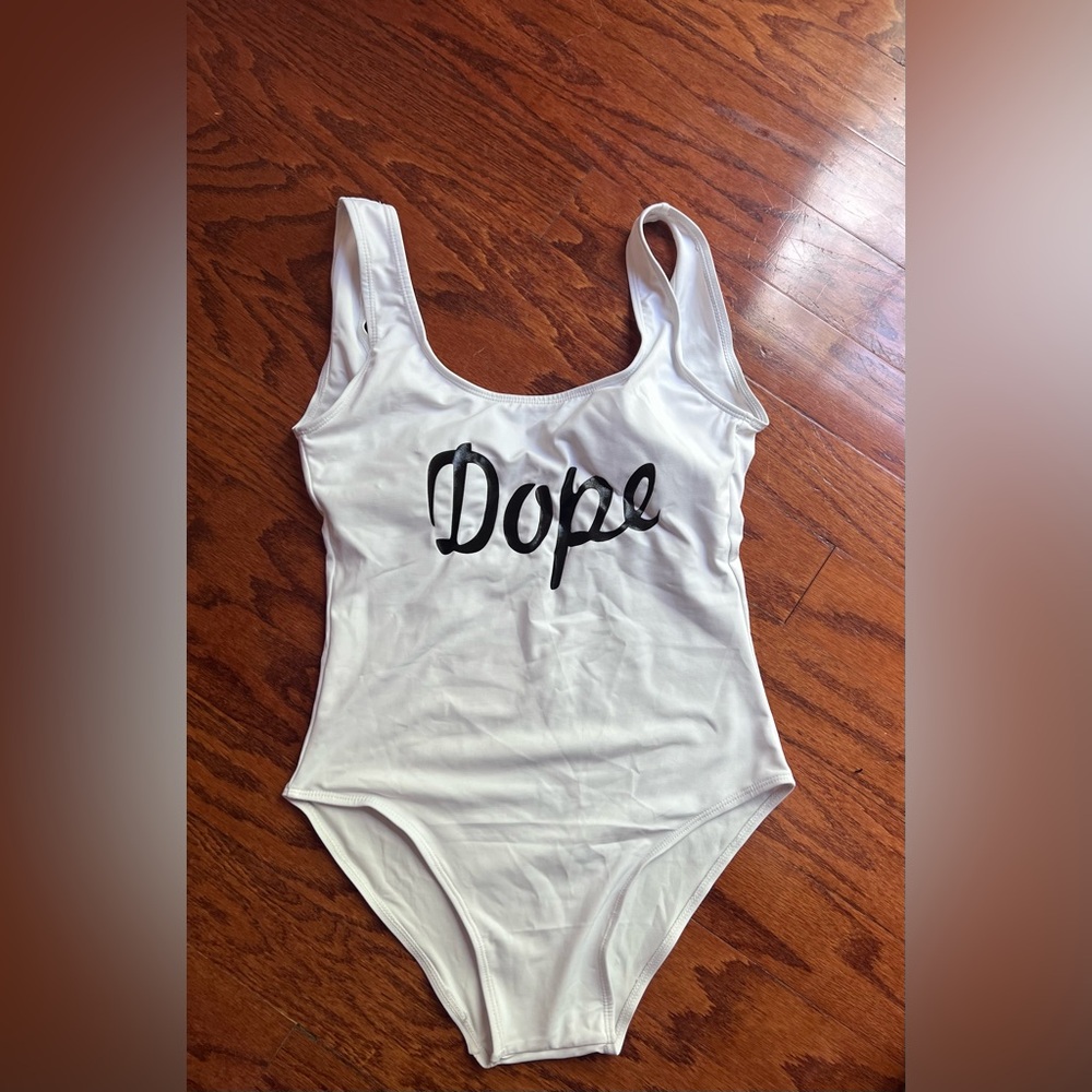 White 'Dope' Graphic One-Piece Swimsuit